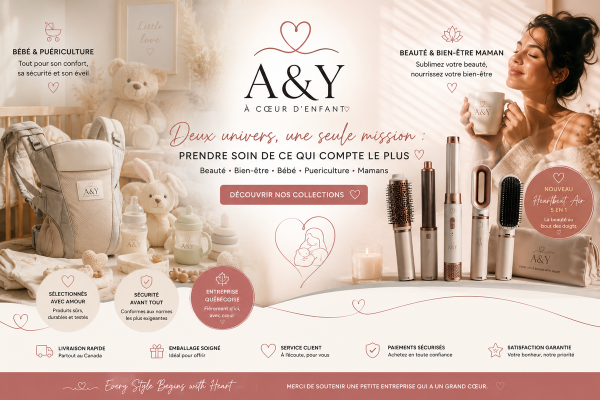 A&Y homepage hero showcasing premium beauty products for moms and babies in soft pink tones with Discover collections.