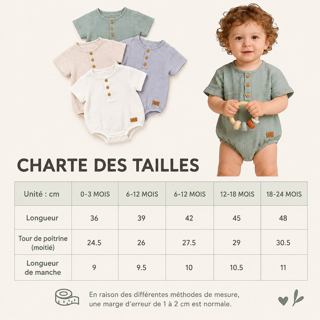 Barboteuse Manches Courtes en Gaze de Coton Biologique — Tout Doux™
