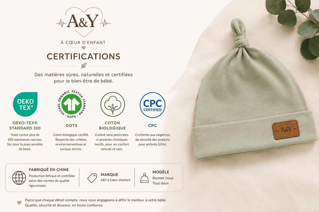 Bonnet noué bébé Tout Doux™ — 100 % coton biologique — Lancement Prévente A&Y