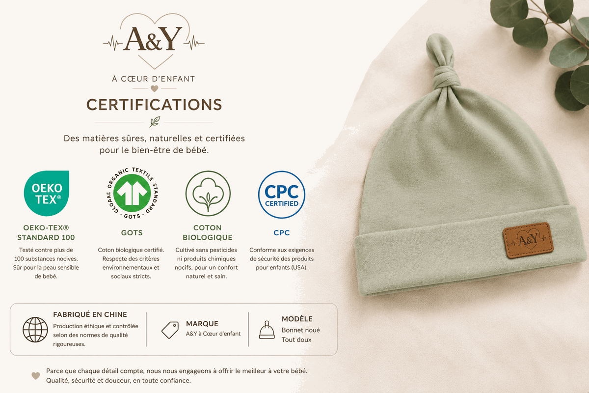 Bonnet noué bébé Tout Doux™ — 100 % coton biologique