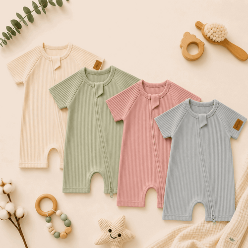 Barboteuse Courte d'Été avec Zipper— 95% Coton Bio (GOTS) — Tout Doux™