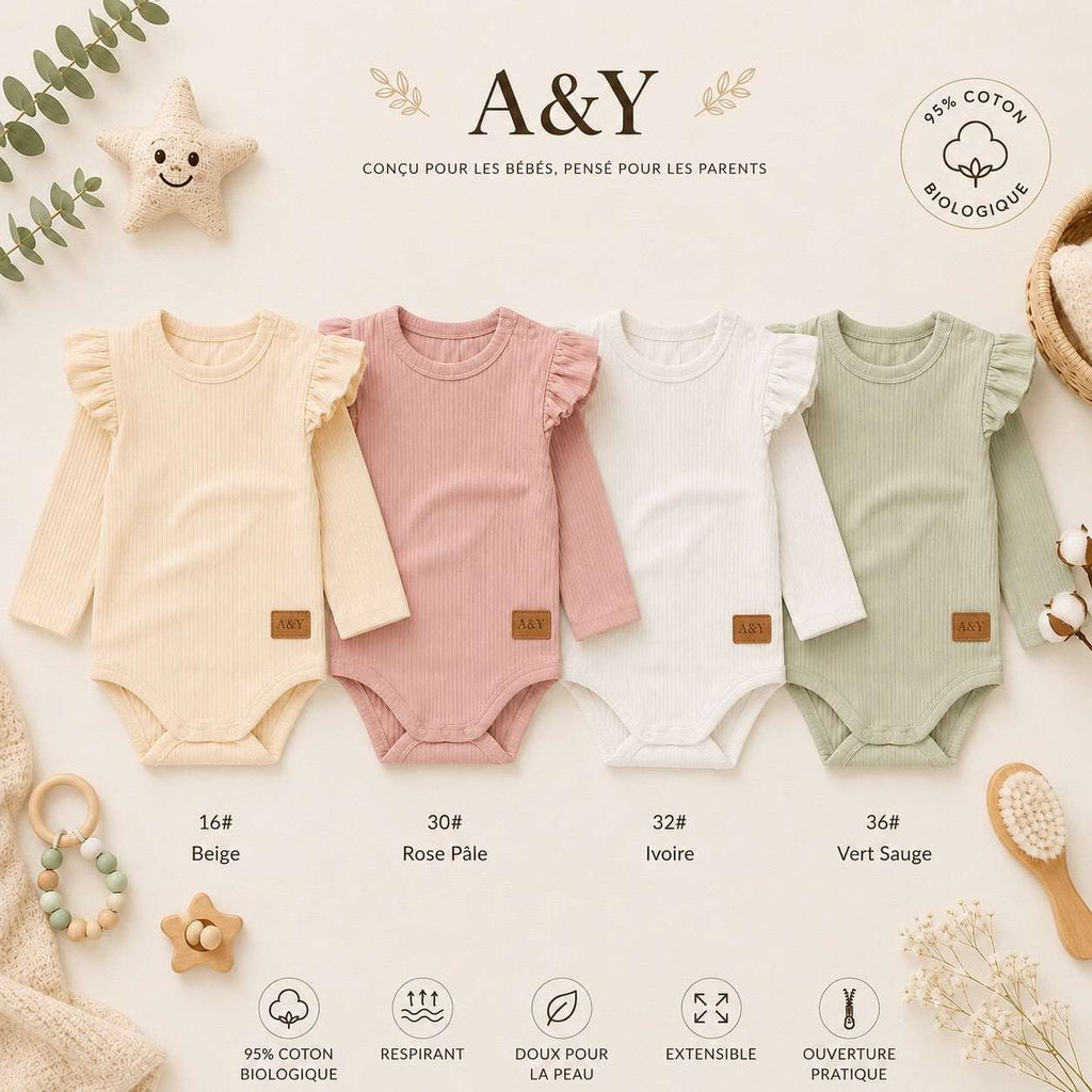 Body Barboteuse Côtelé à Volants — 95% Coton Bio — Tout Doux™