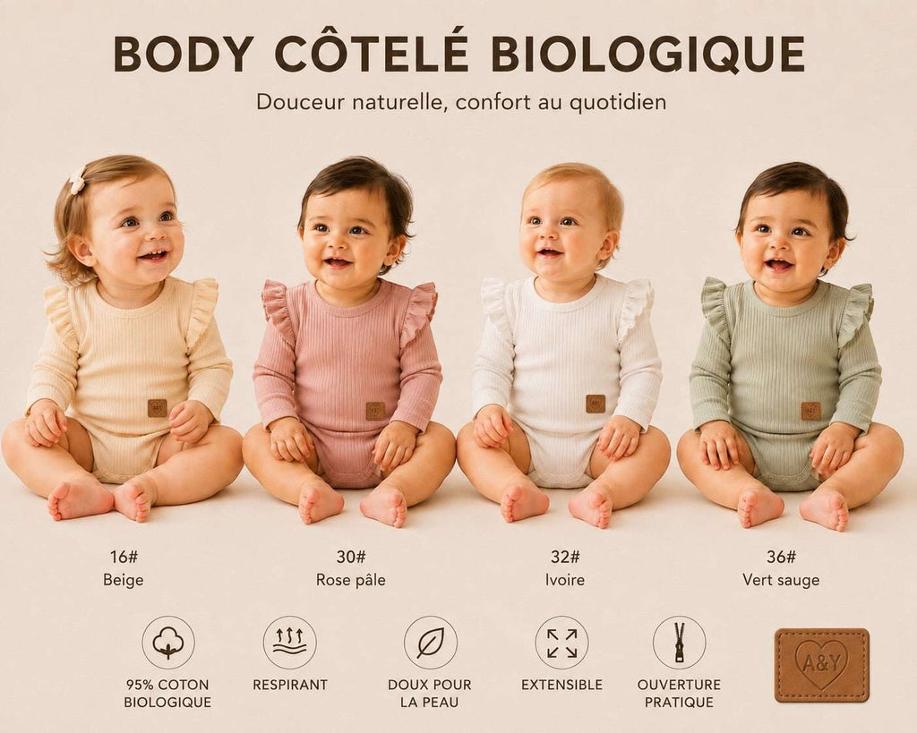Body Barboteuse Côtelé à Volants — 95% Coton Bio — Tout Doux™