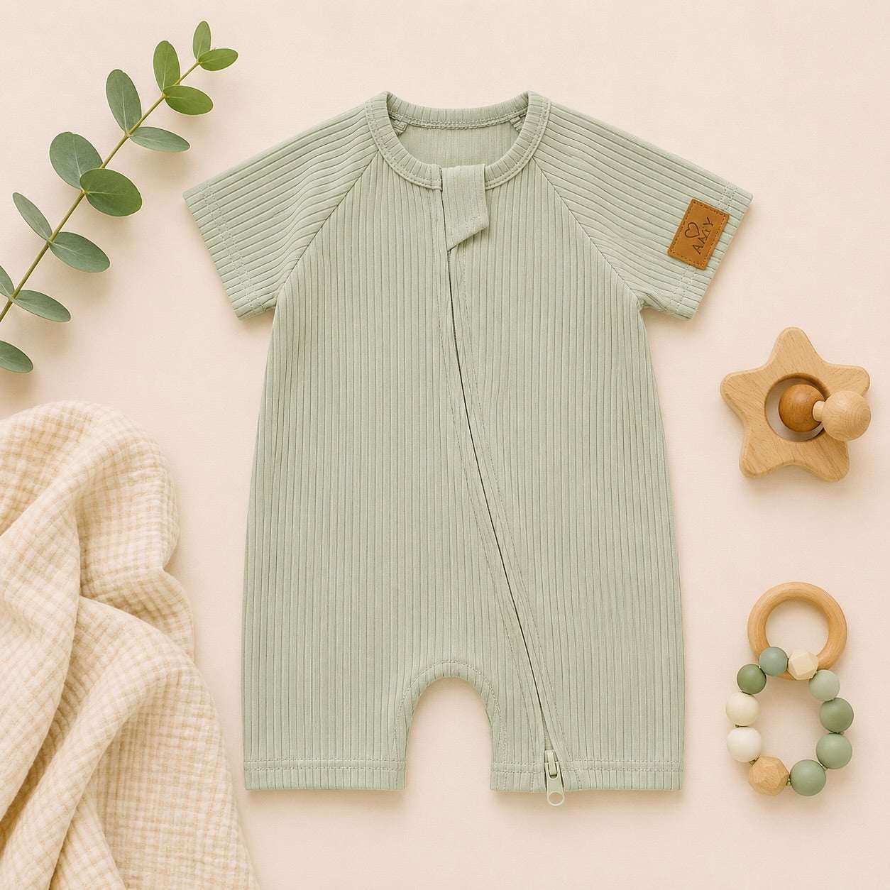 Barboteuse Courte d'Été avec Zipper— 95% Coton Bio (GOTS) — Tout Doux™
