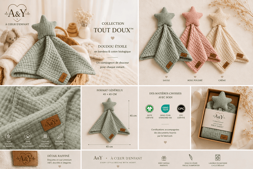 A&Y Tout Doux™ — Doudou Étoile Sensoriel en Bambou & Coton Biologique by Chez A&Y- À Coeur d'Enfant