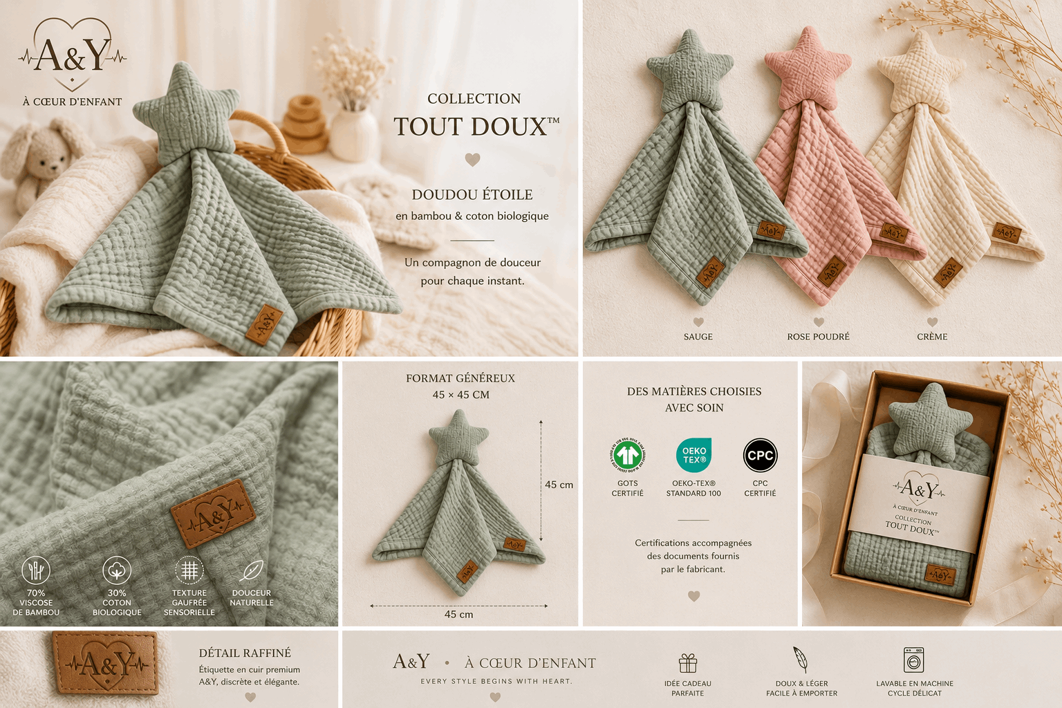 A&Y Tout Doux™ — Doudou Étoile Sensoriel en Bambou & Coton Biologique by Chez A&Y- À Coeur d'Enfant