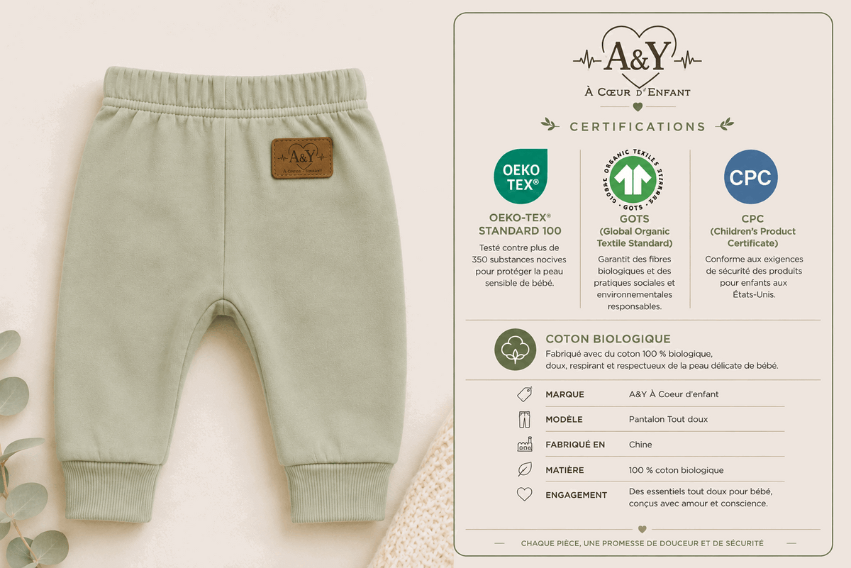 Pantalon bébé 100% coton biologique –Tout Doux™ | A&Y