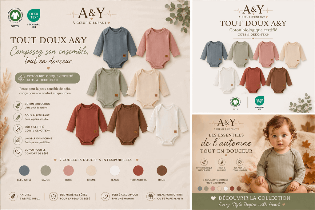 Body bébé premium manches longues en coton biologique– Tout Doux™ A&Y