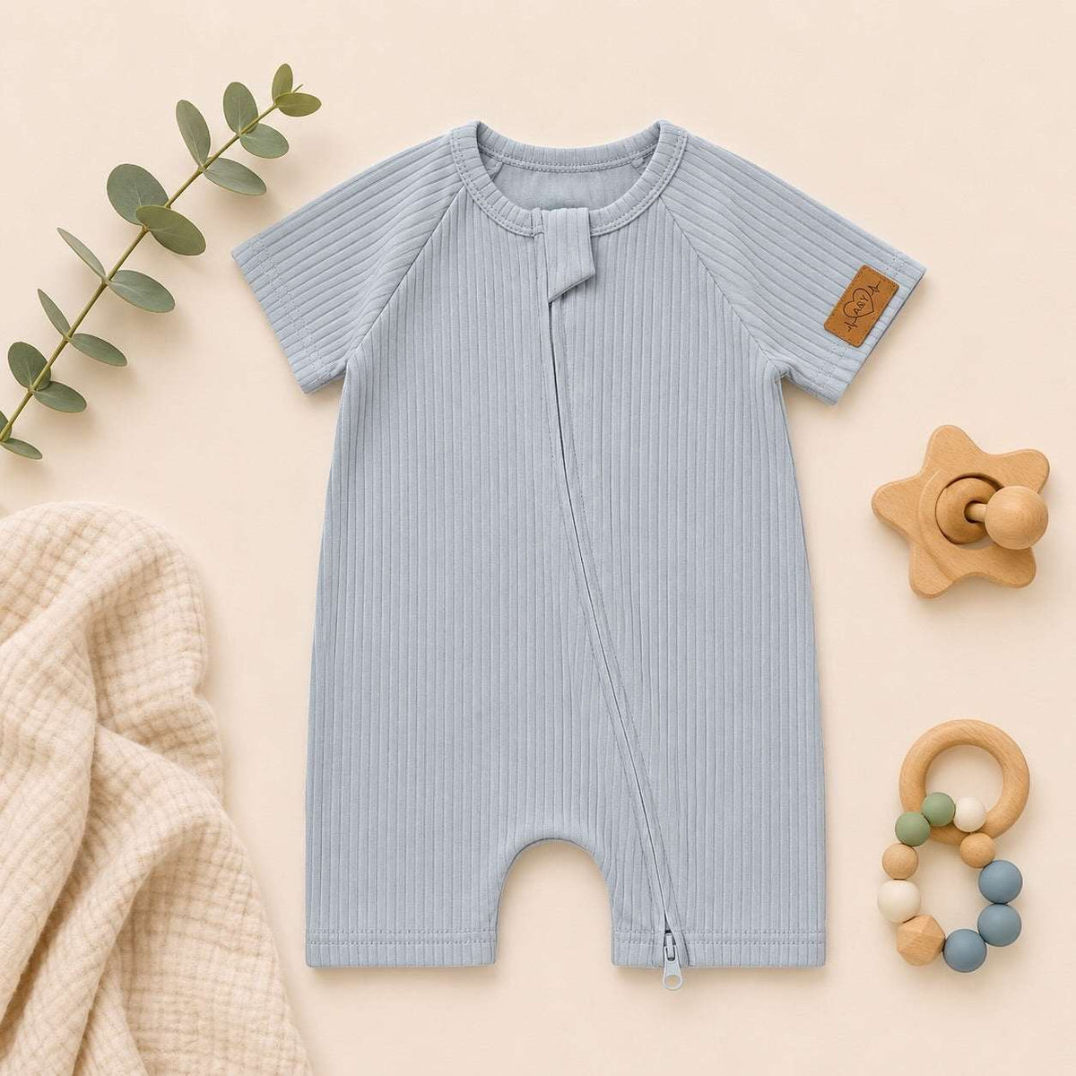 Barboteuse Courte d'Été avec Zipper— 95% Coton Bio (GOTS) — Tout Doux™