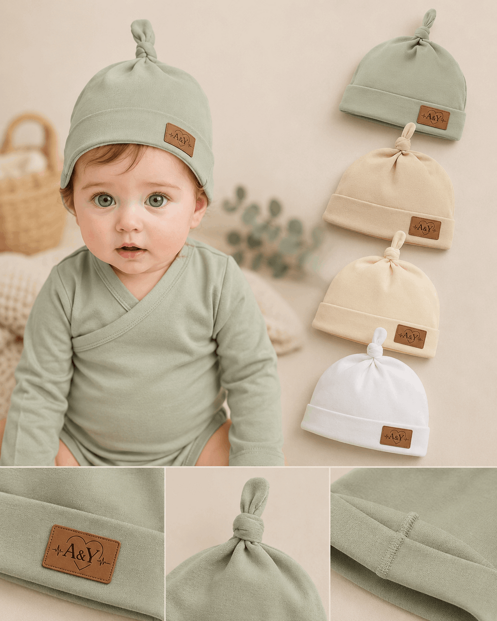 Bonnet noué bébé Tout Doux™ — 100 % coton biologique by Chez A&Y- À Coeur d'Enfant