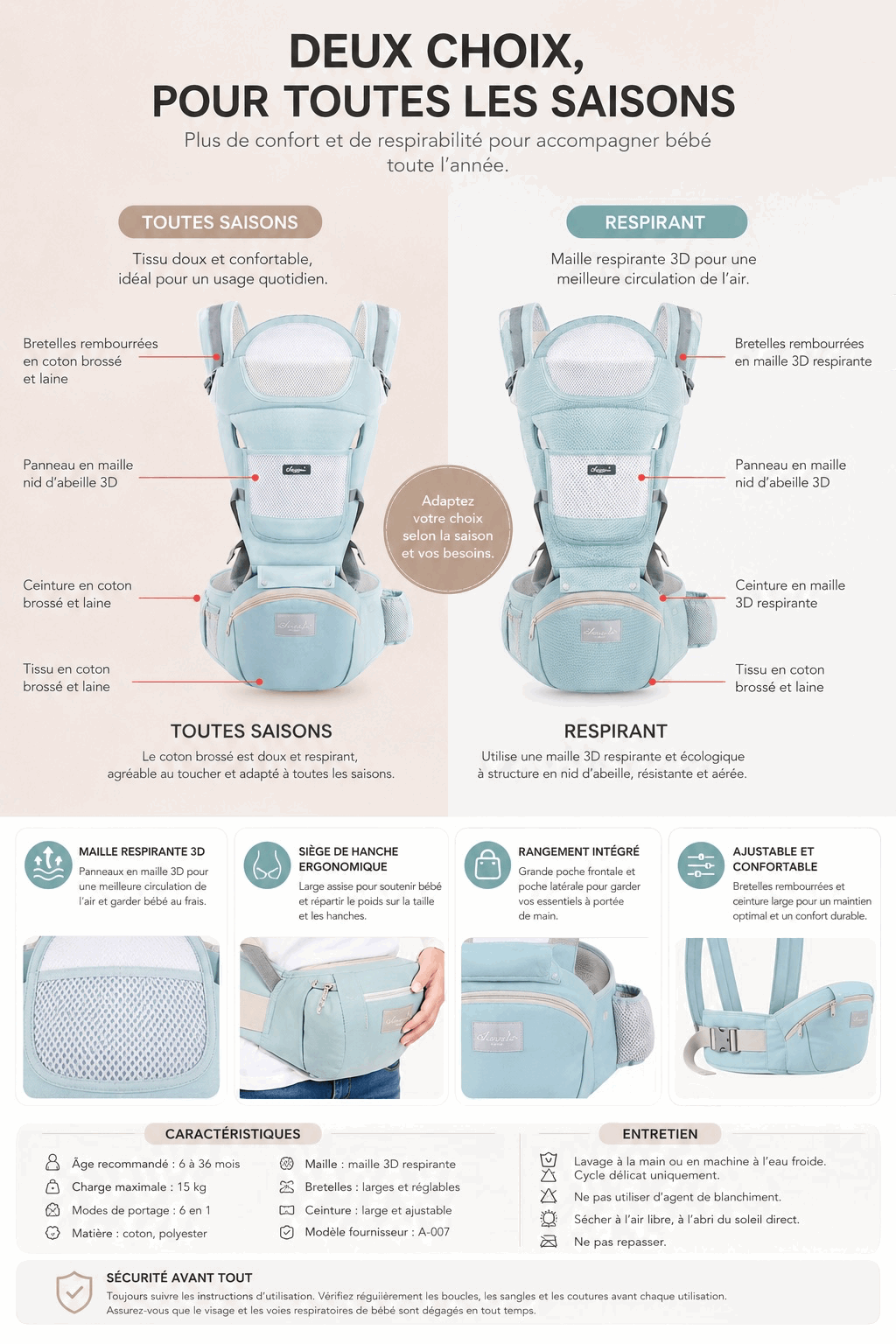 Porte-bébé ergonomique 6-en-1 avec siège de hanche | Sélection A&Y
