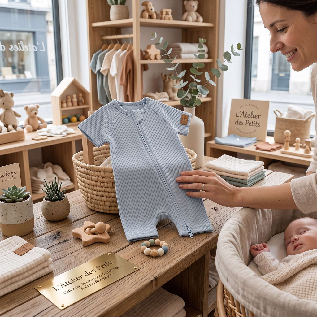 Barboteuse Courte d'Été avec Zipper— 95% Coton Bio (GOTS) — Tout Doux™
