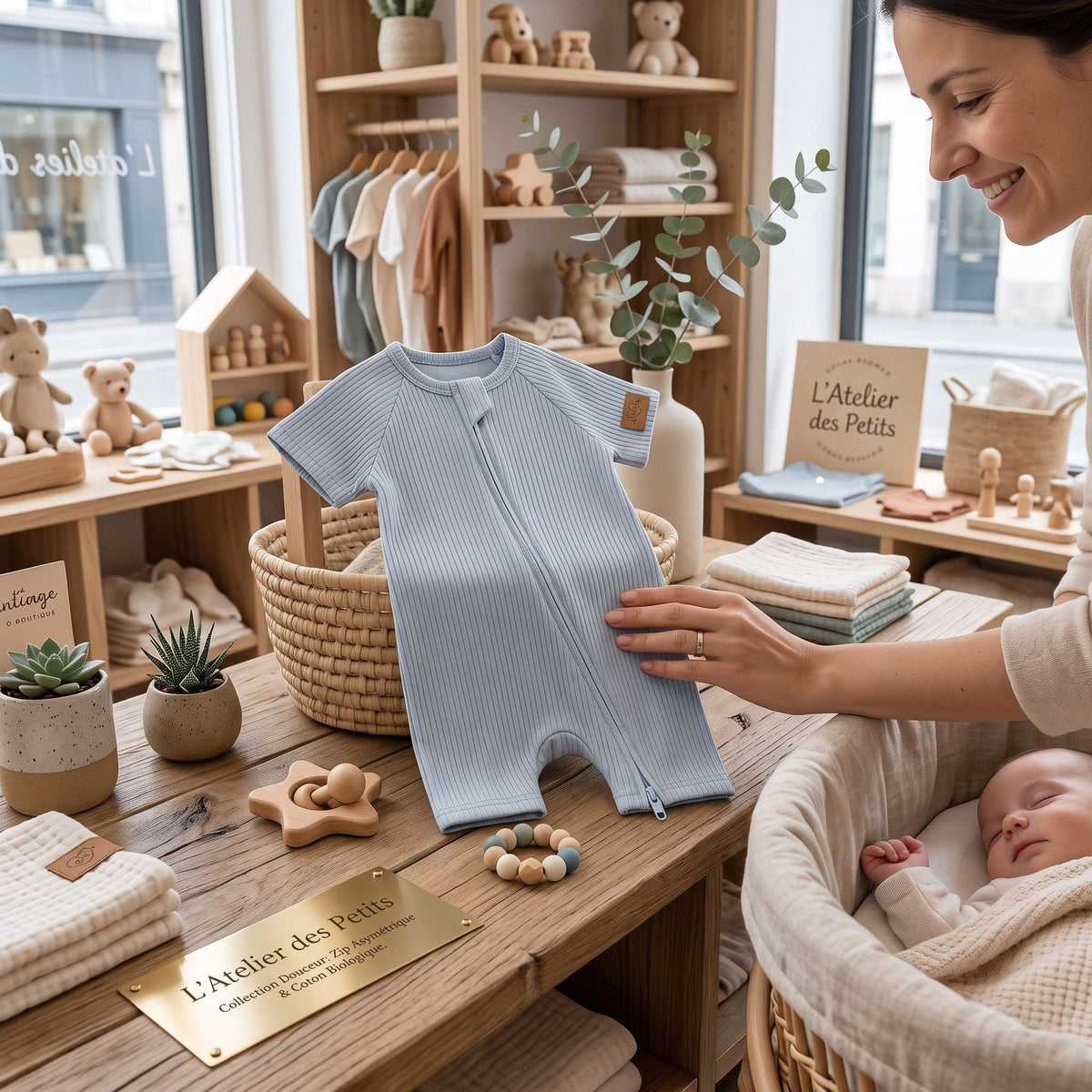 Barboteuse Courte d'Été avec Zipper— 95% Coton Bio (GOTS) — Tout Doux™