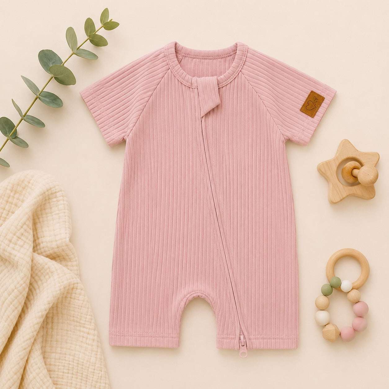 Barboteuse Courte d'Été avec Zipper— 95% Coton Bio (GOTS) — Tout Doux™