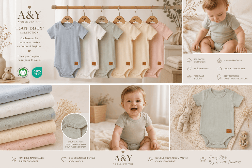 Cache-couche manches courtes en coton biologique |Tout Doux™ A&Y (vert-sauge) — Lancement Prévente A&Y