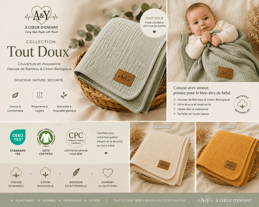 Couverture bambou et coton biologique 3 couleurs