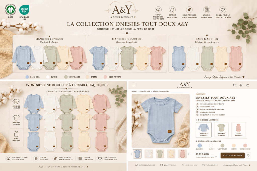 Cache-couche manches courtes en coton biologique |Tout Doux™ A&Y — Lancement Prévente A&Y