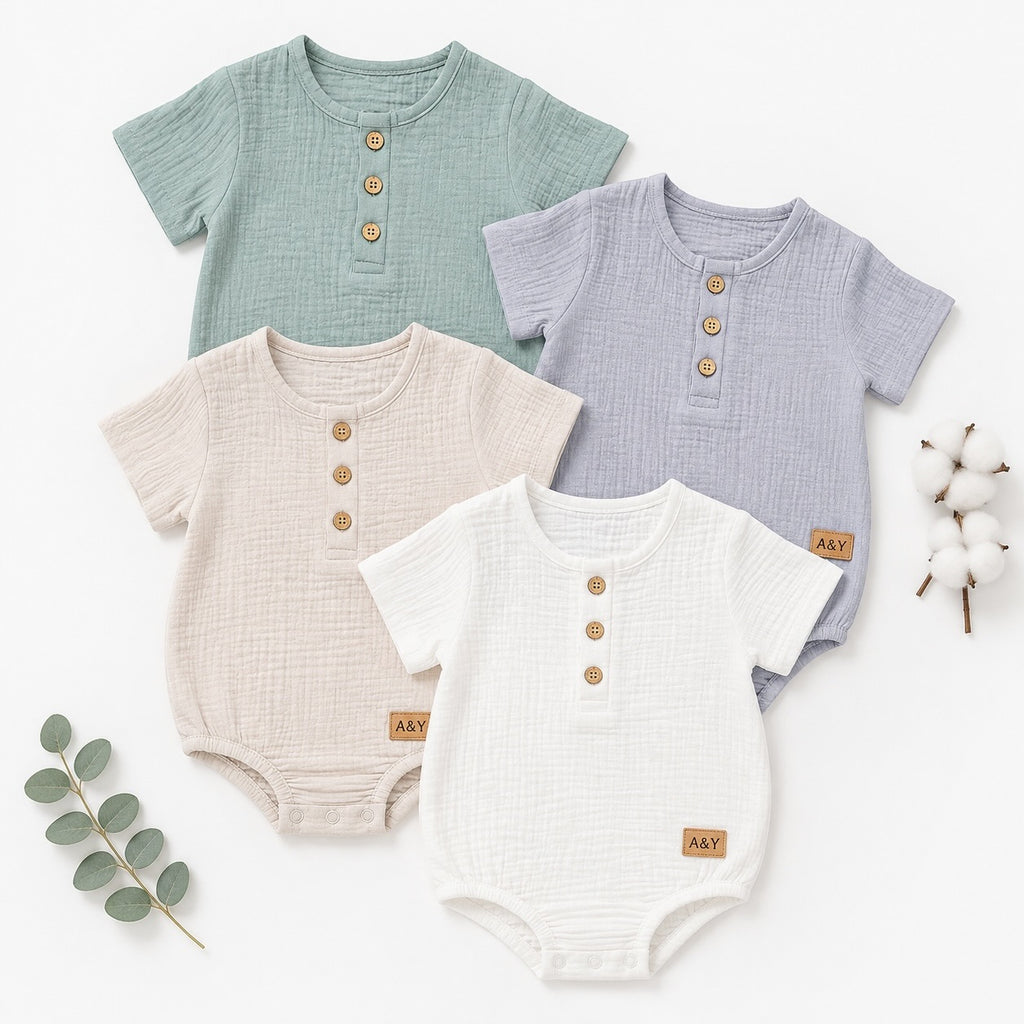 Barboteuse Manches Courtes en Gaze de Coton Biologique — Tout Doux™