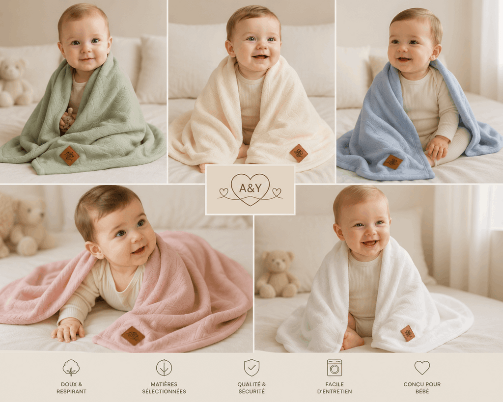 Couverture Signature bébé en coton biologique 96 × 96 cm |Tout Doux™ A&Y (blanc-2) — Lancement Prévente A&Y