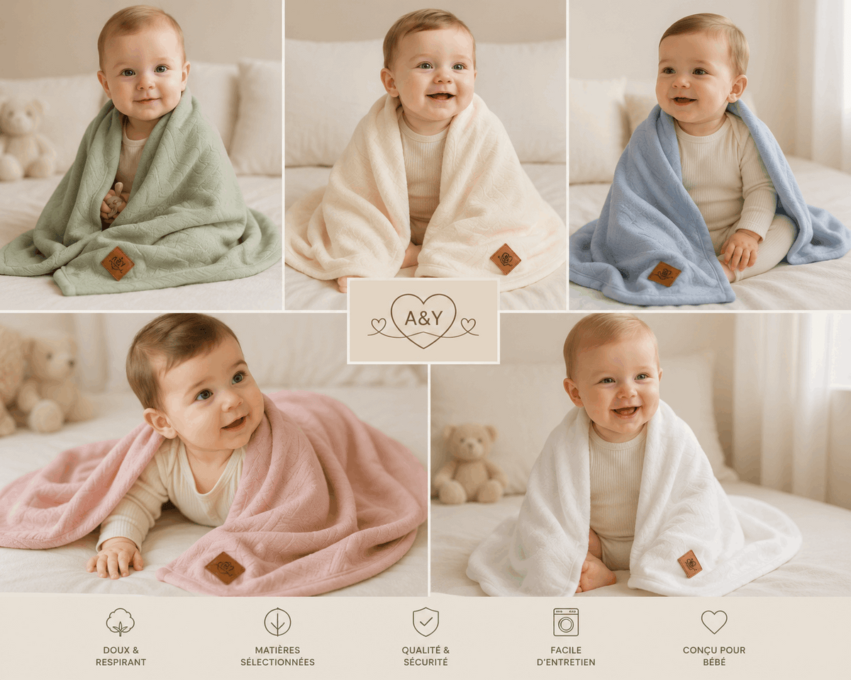 Couverture Signature bébé en coton biologique 96 × 96 cm |Tout Doux™ A&Y (blanc-2) — Lancement Prévente A&Y