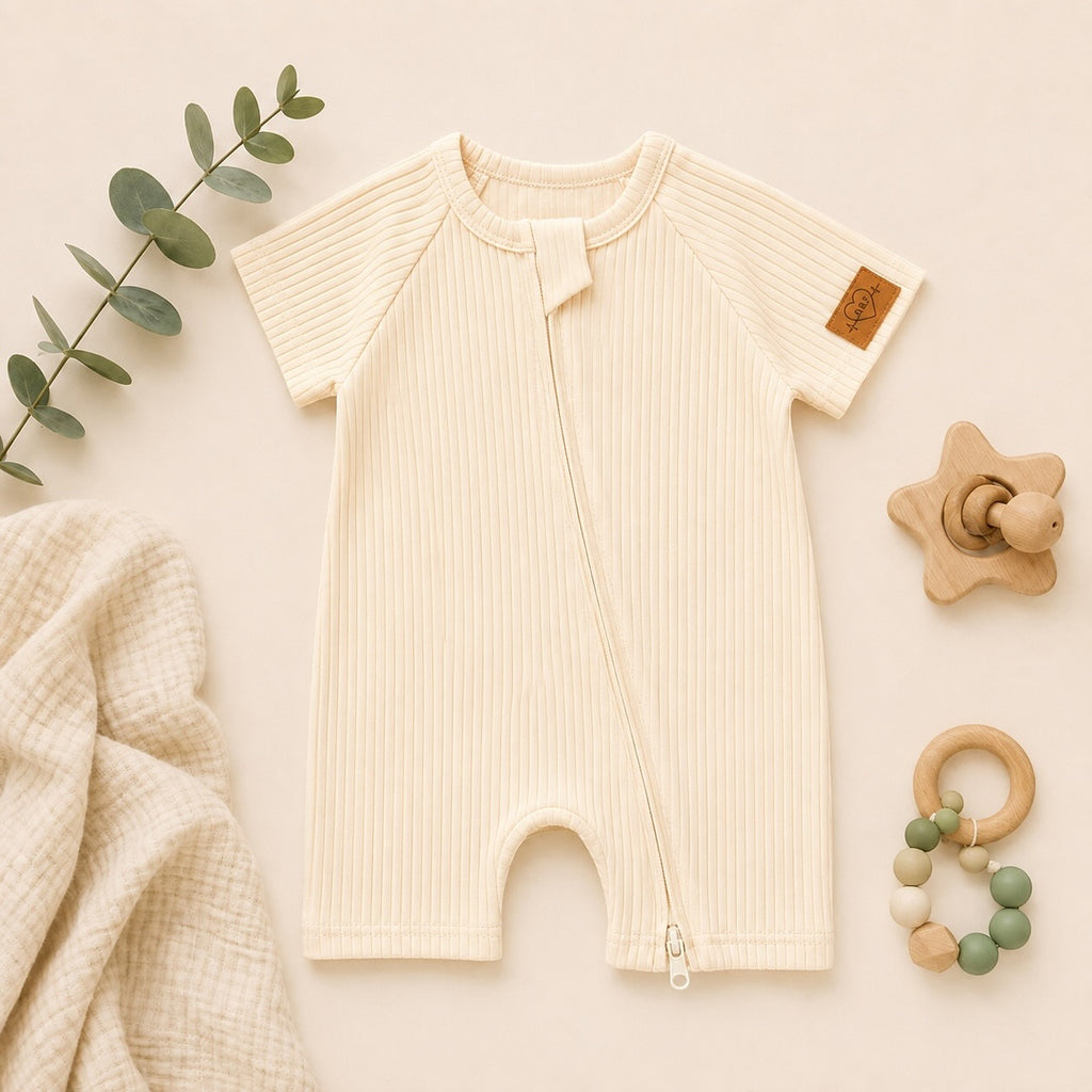 Barboteuse Courte d'Été avec Zipper— 95% Coton Bio (GOTS) — Tout Doux™