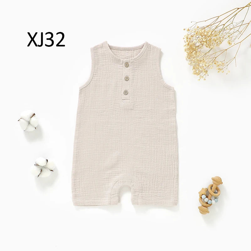 Barboteuse sans manches en gaze de coton biologique — Beige (XJ32)