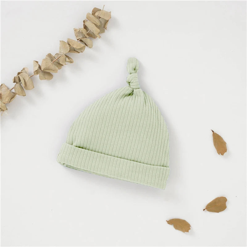 Bonnet noué en coton biologique extensible — Vert sauge (36#)