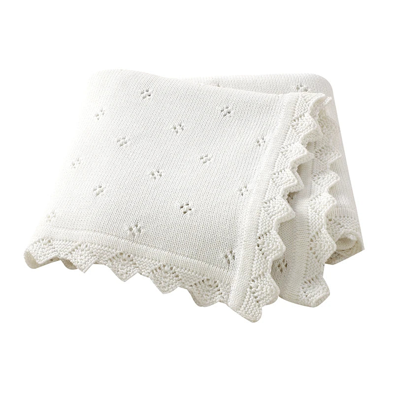 Couverture tricotée à bordure festonnée — Blanc neige