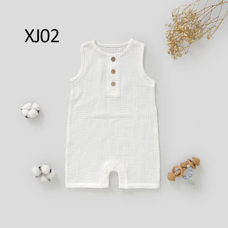 Barboteuse sans manches en gaze de coton biologique — Blanc (XJ02)