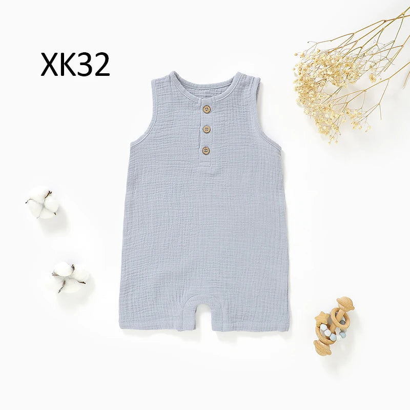 Barboteuse sans manches en gaze de coton biologique — Bleu doux (XK32)