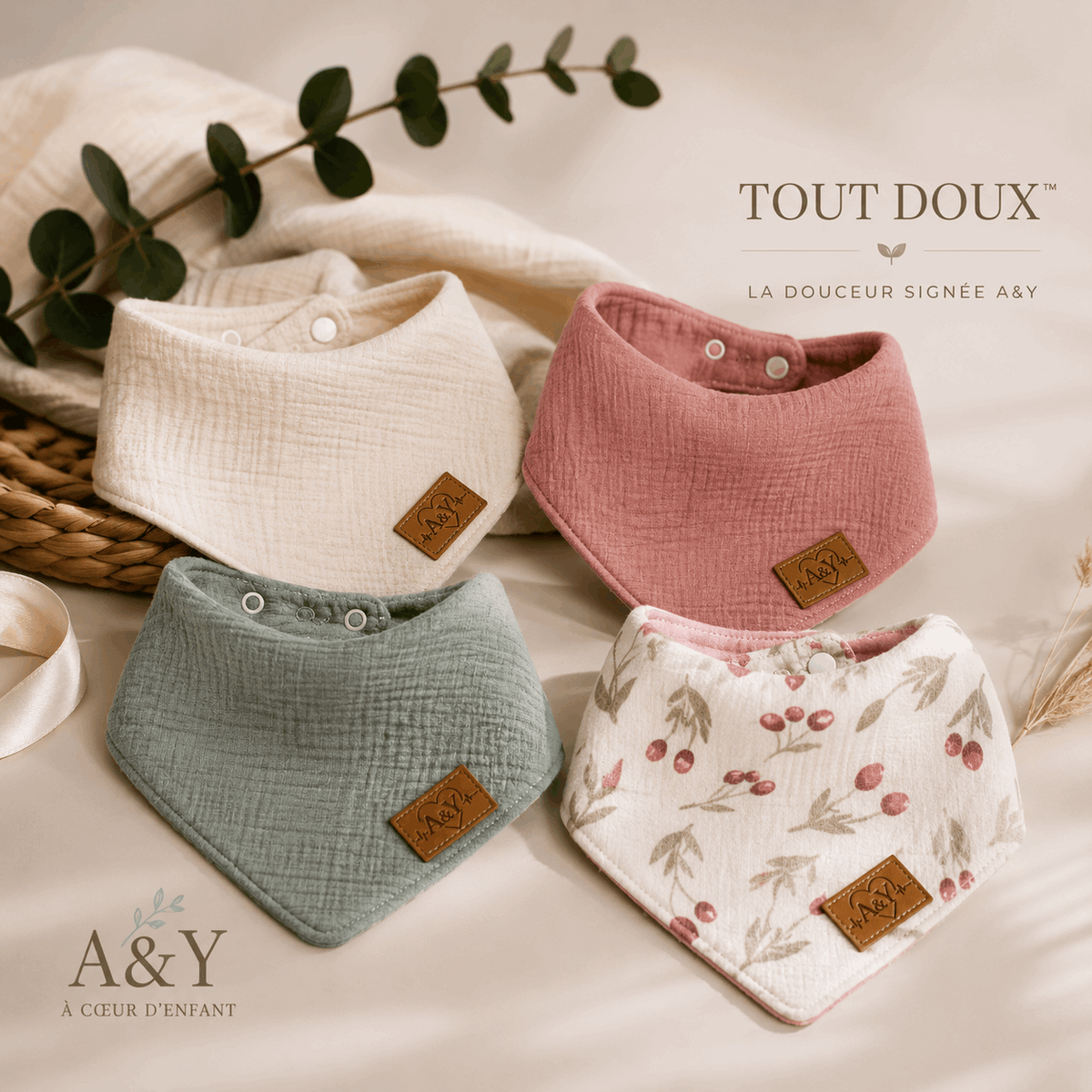 Bavoir bandana Tout Doux™ – Mousseline 100 % coton biologique by Chez A&Y- À Coeur d'Enfant