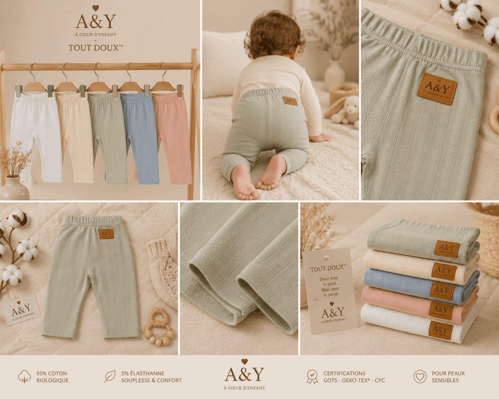 Pantalon bébé coton biologique pointelle Tout Doux™ A&Y — Lancement Prévente A&Y