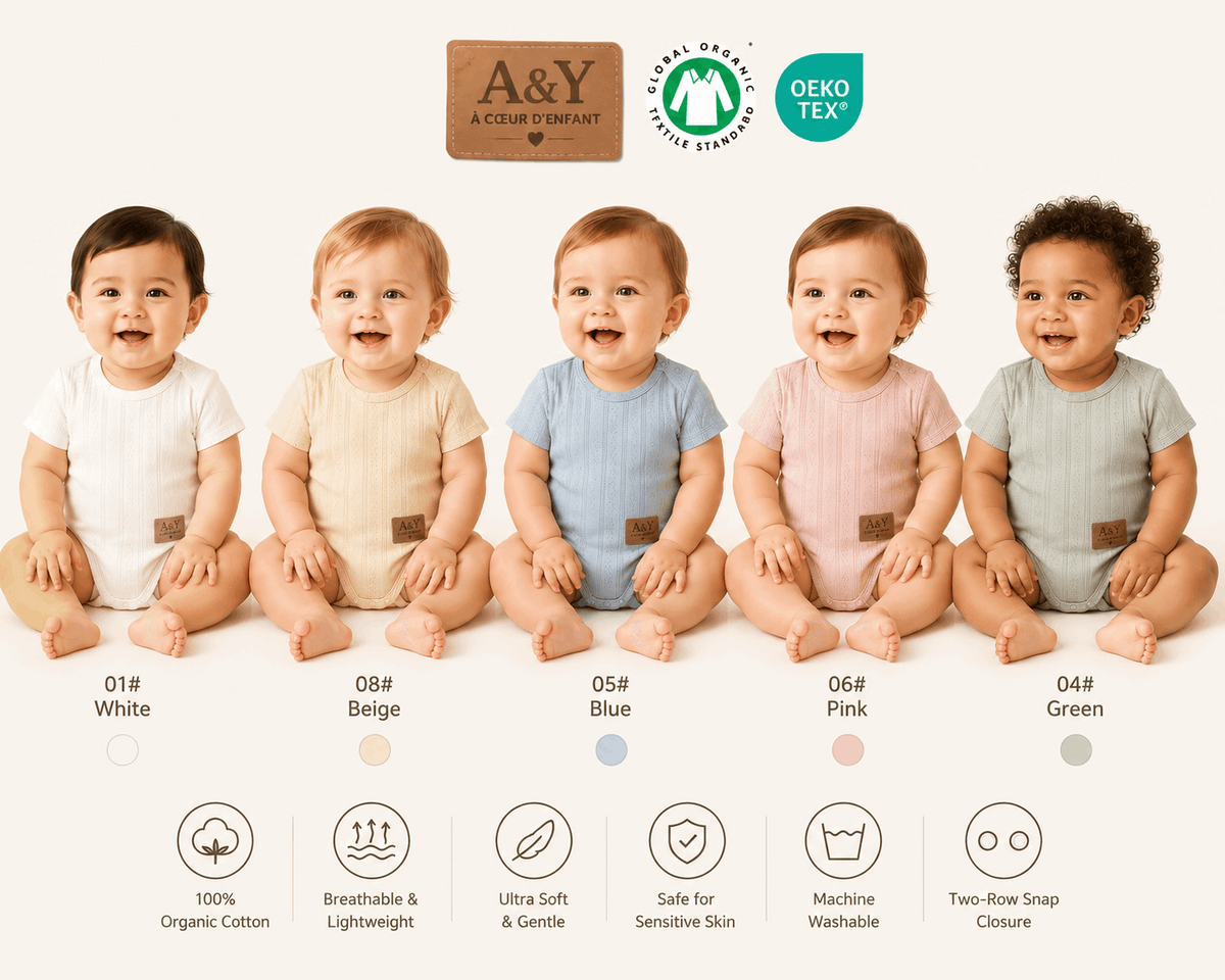 Cache-couche manches courtes en coton biologique |Tout Doux™ A&Y (blanc-2) — Lancement Prévente A&Y