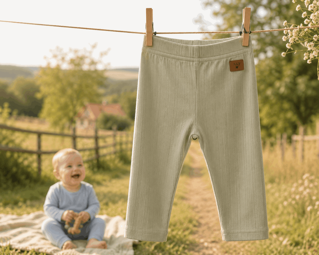 Pantalon bébé coton biologique pointelle Tout Doux™ A&Y (beige) — Lancement Prévente A&Y