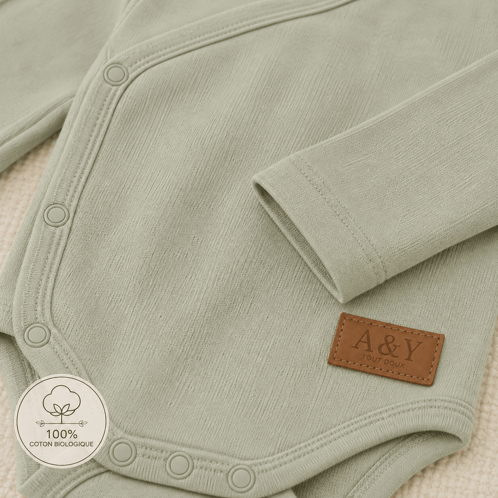 Body Kimono Bébé en Coton Biologique—A&Y Tout Doux™ (beige-1) — Lancement Prévente A&Y