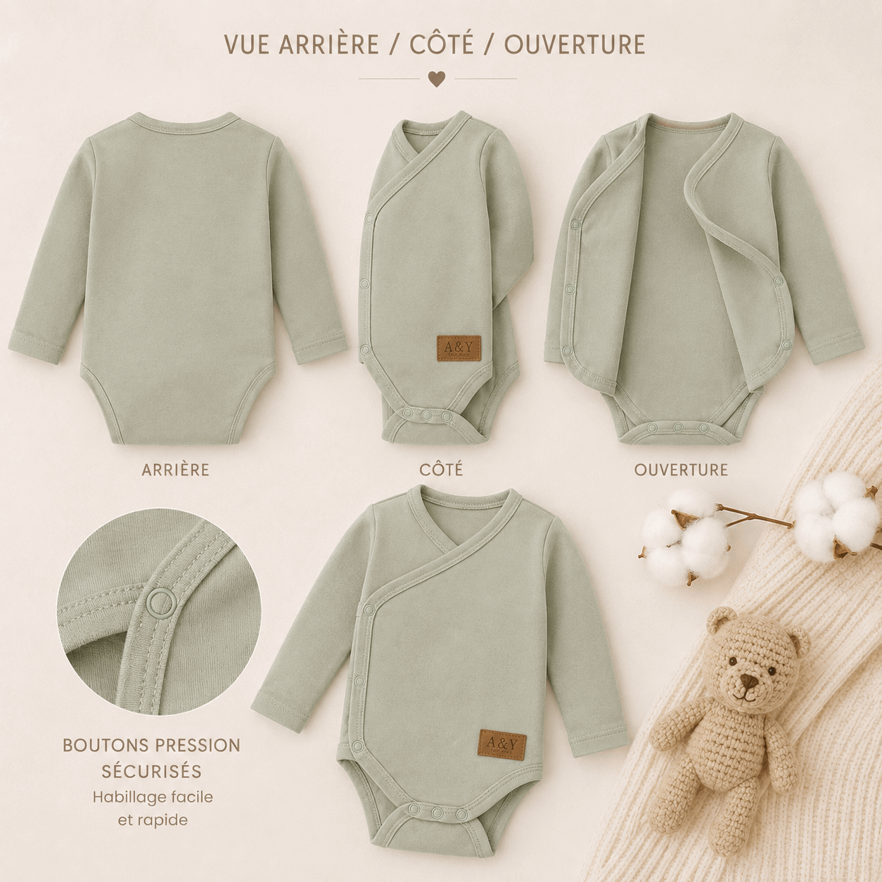 Body Kimono Bébé en Coton Biologique—A&Y Tout Doux™ — Lancement Prévente A&Y