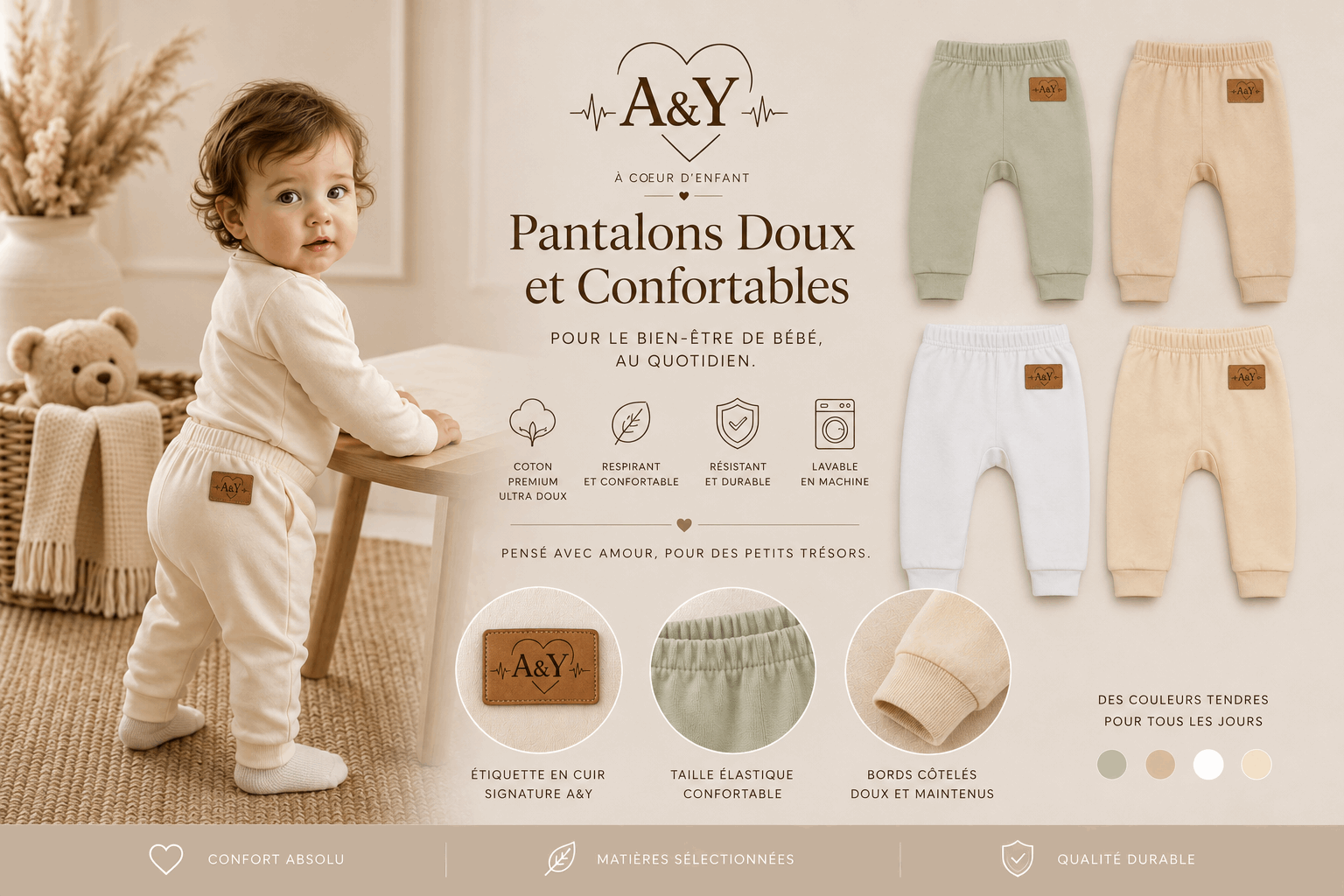 Pantalon de la nouvelle collection A&Y Tout doux en coton biologique