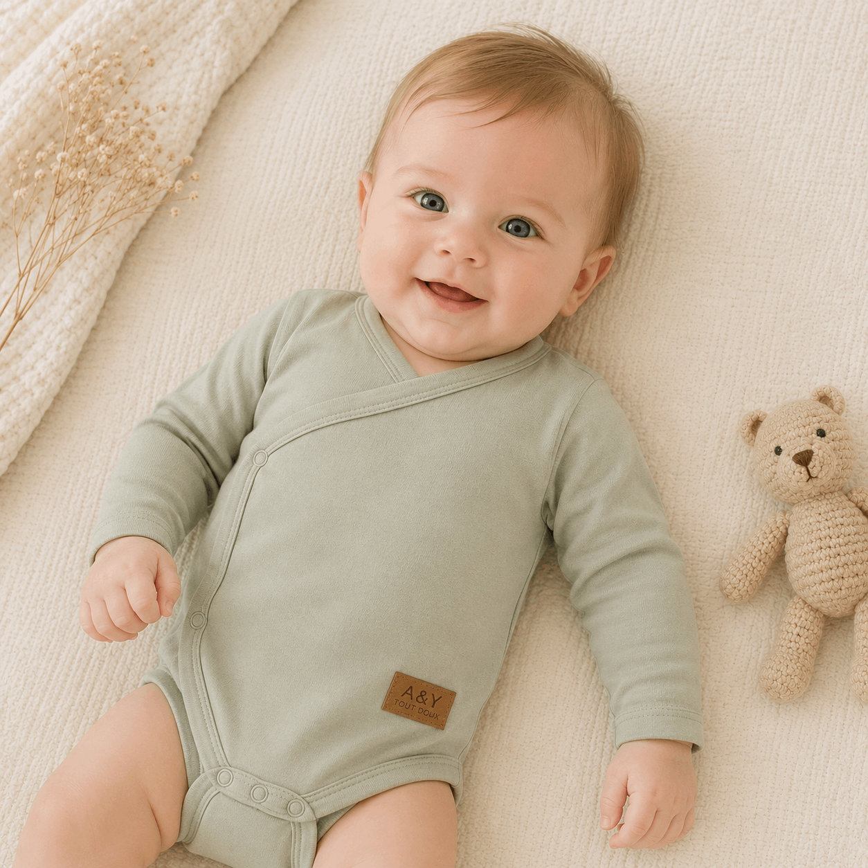 Body Kimono Bébé en Coton Biologique—A&Y Tout Doux™ (vert-2) — Lancement Prévente A&Y