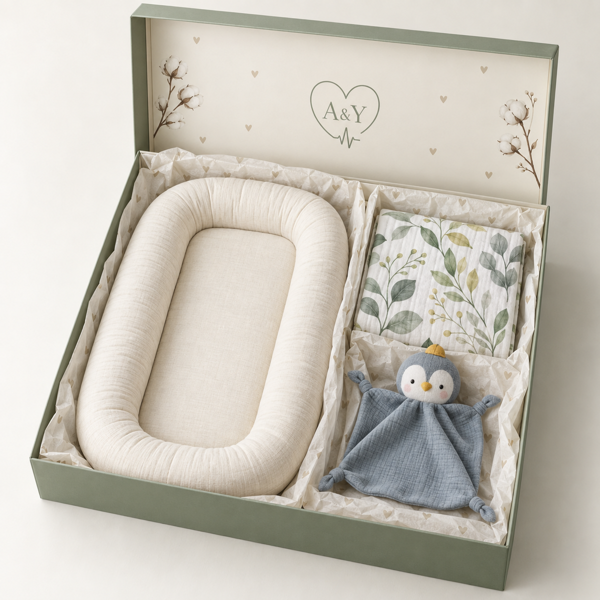 Bébé cocon — Éveil supervisé — présentation en coffret cadeau. / Baby cocoon — Supervised playtime — gift box presentation.