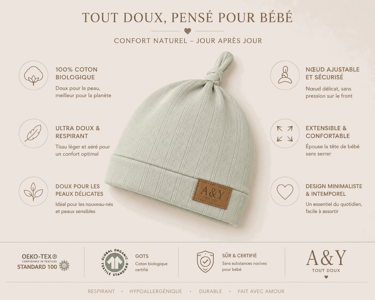 Bonnet pointelle en coton biologique – A&Y Tout Doux — Lancement Prévente A&Y