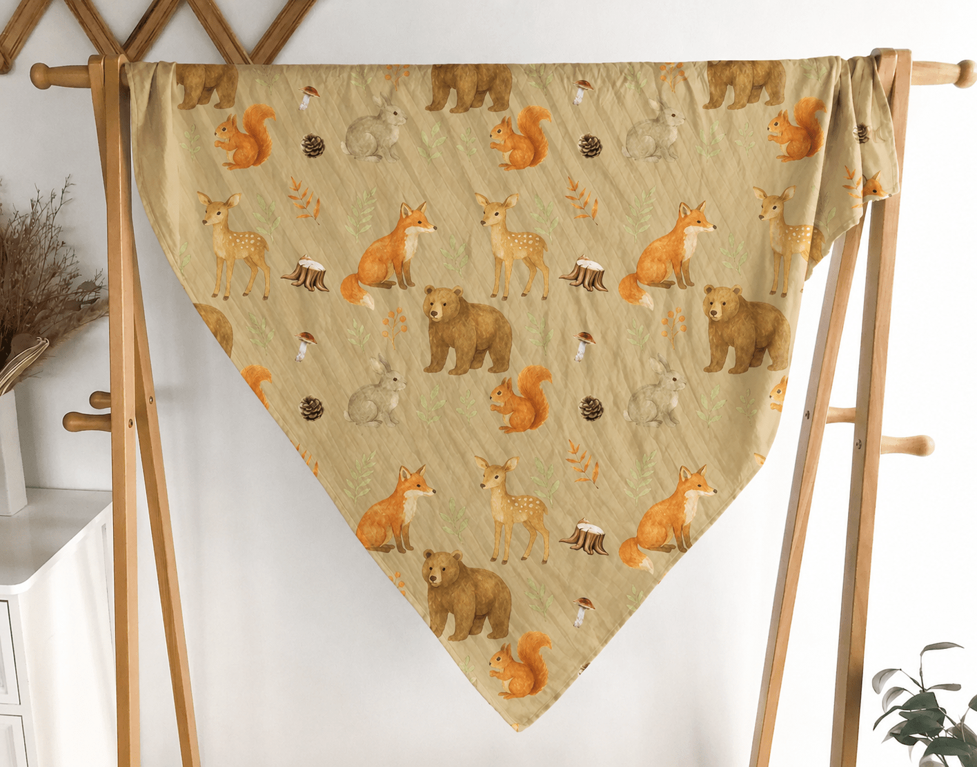 🦊Grande mousseline de bambou les copains des bois - Chez A&Y- À Coeur d'Enfant