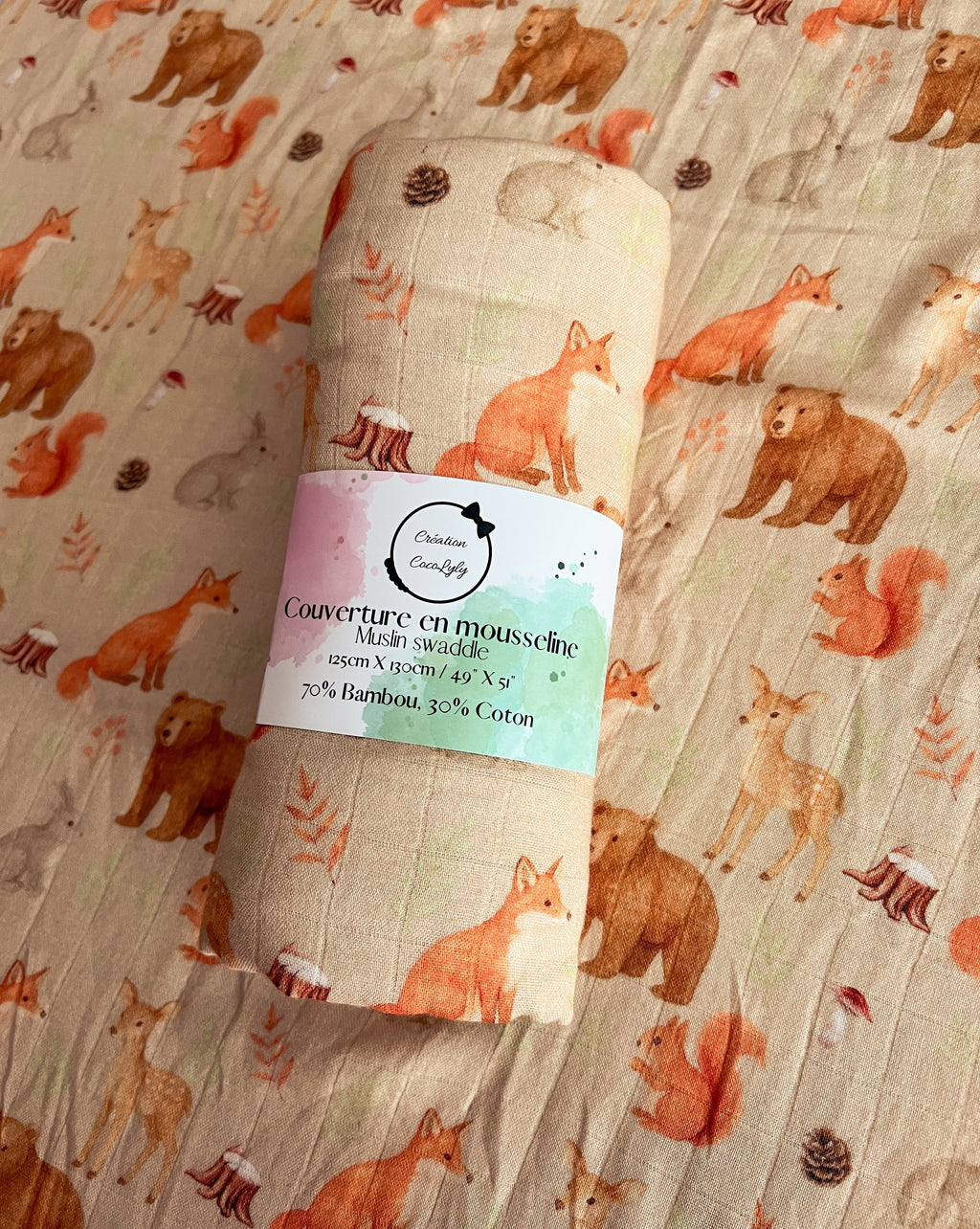 🦊Grande mousseline de bambou les copains des bois - Chez A&Y- À Coeur d'Enfant