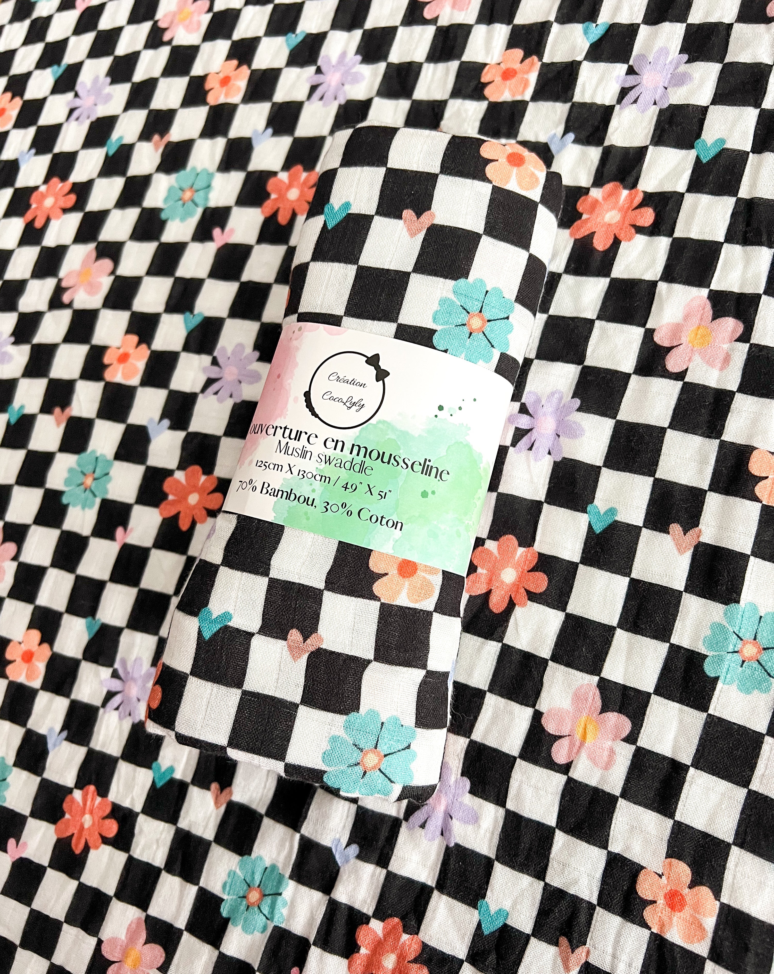 Grande Mousseline De Bambou Punky Bloom Ultra Douce 125x130cm - Chez A&Y- À Coeur d'Enfant