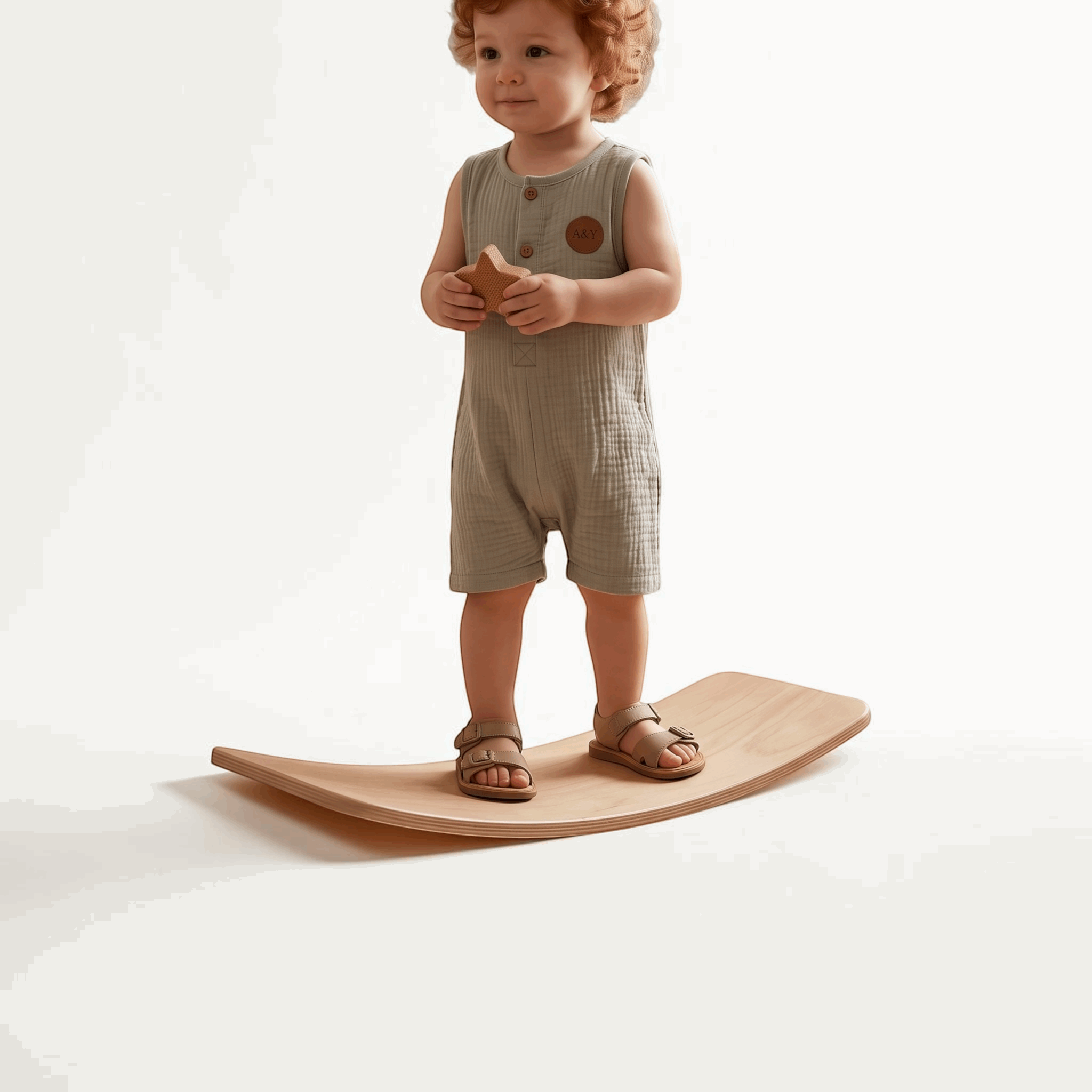 Enfant portant une barboteuse A&Y Tout Doux™ dans un décor minimaliste