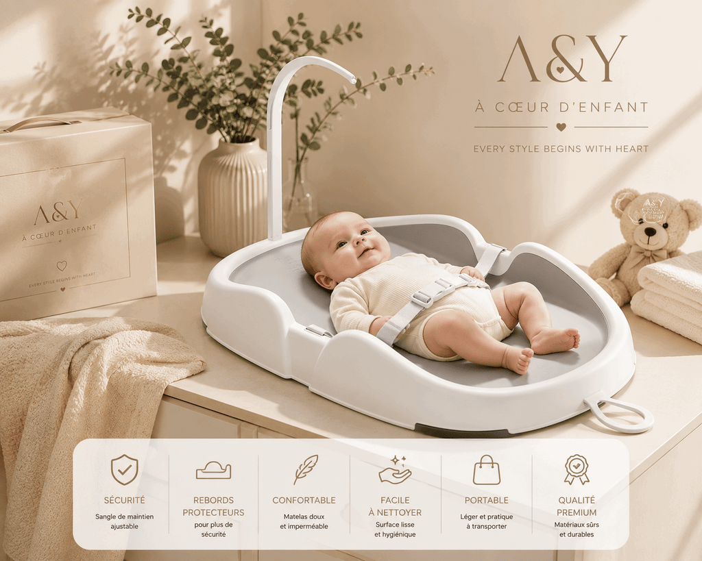 🤍 Matelas à langer bébé portable A&Y - Chez A&Y- À Coeur d'Enfant