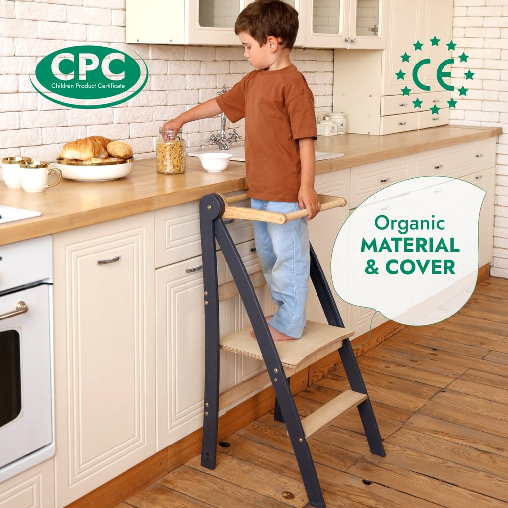 Toddler Tower: Foldable Step Stool for Toddlers - Beige - Chez A&Y- À Coeur d'Enfant