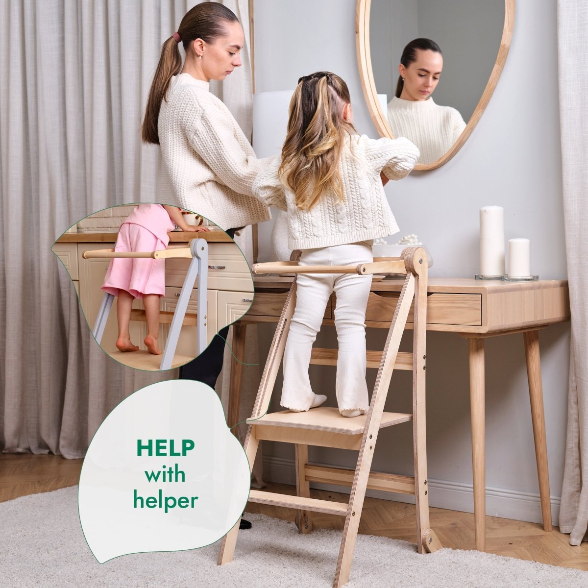 Toddler Tower: Foldable Step Stool for Toddlers - Beige - Chez A&Y- À Coeur d'Enfant